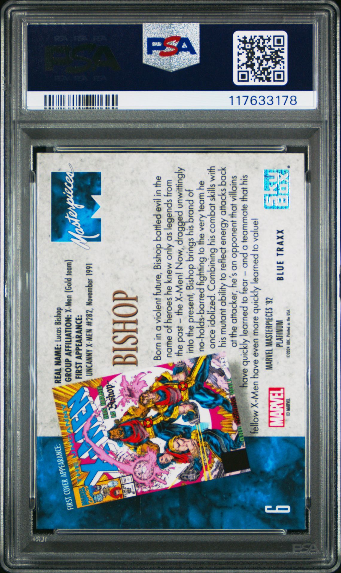 2024 Upper Deck Marvel Masterpieces '92 Platinum Bishop #6 (Blue Traxx) Mint 9 back