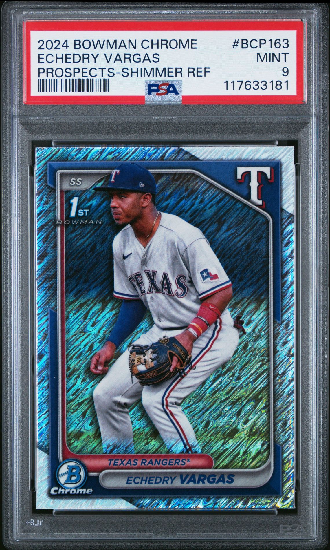 2024 Bowman Chrome Prospects Echedry Vargas #Bcp163 (Prospects-Shimmer Ref) Mint 9 front