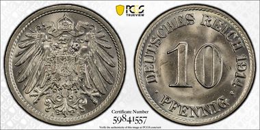 1914-A 10 Pfg J-13 MS65