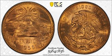 1955-Mo 20C Large Eagle MS66RD