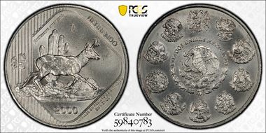 2000-Mo 5 Peso Peninsular Pronghorn KM-657 MS64