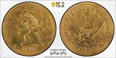 1866-S $5 No Motto N1