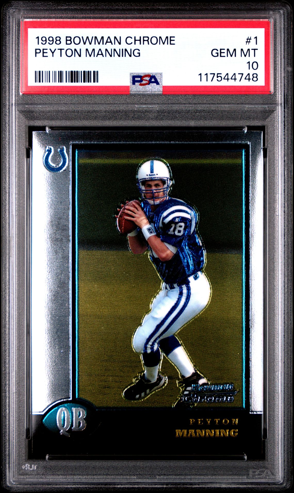 1998 Bowman Chrome Peyton Manning #1 Gem Mt 10 front