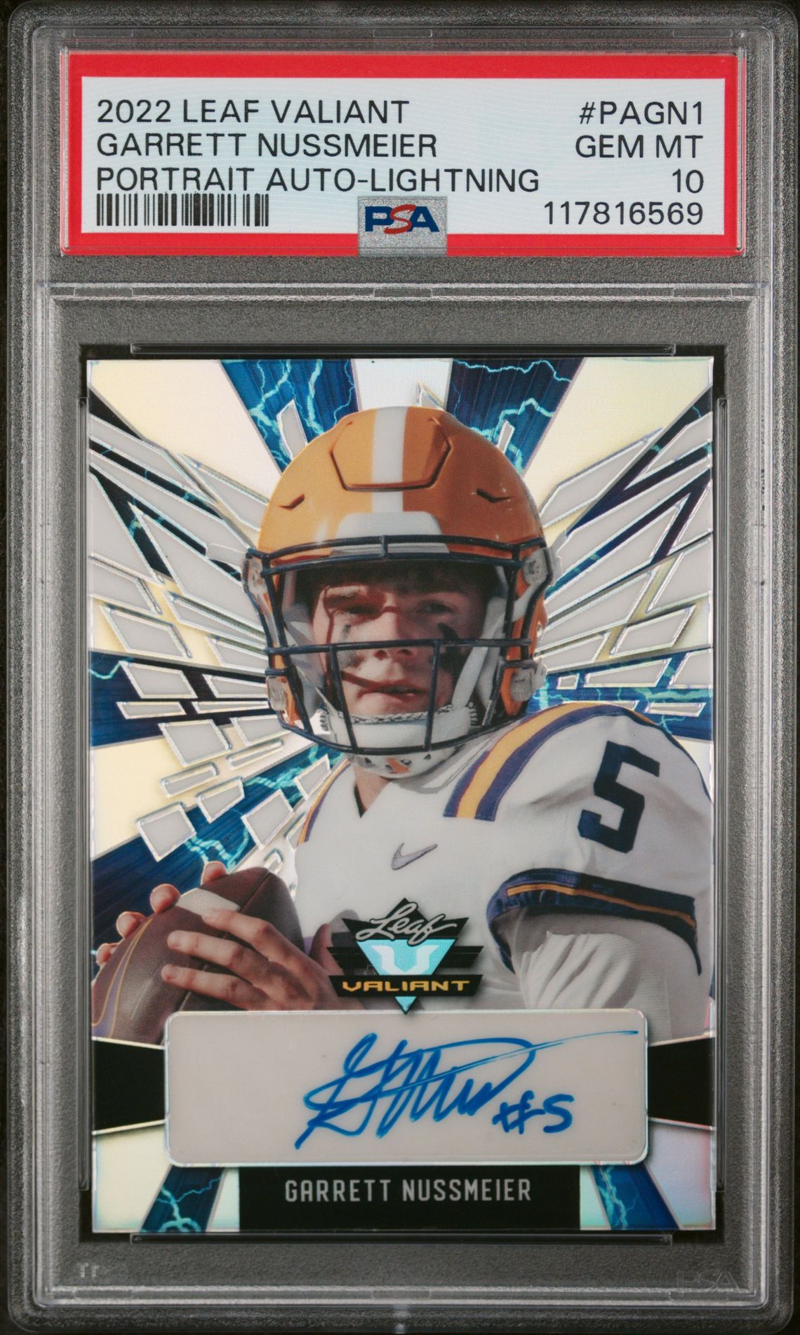 2022 Leaf LEAF VALIANT PORTRAIT AUTOGRAPHS LIGHTNING #PAGN1 Garrett Nussmeier front