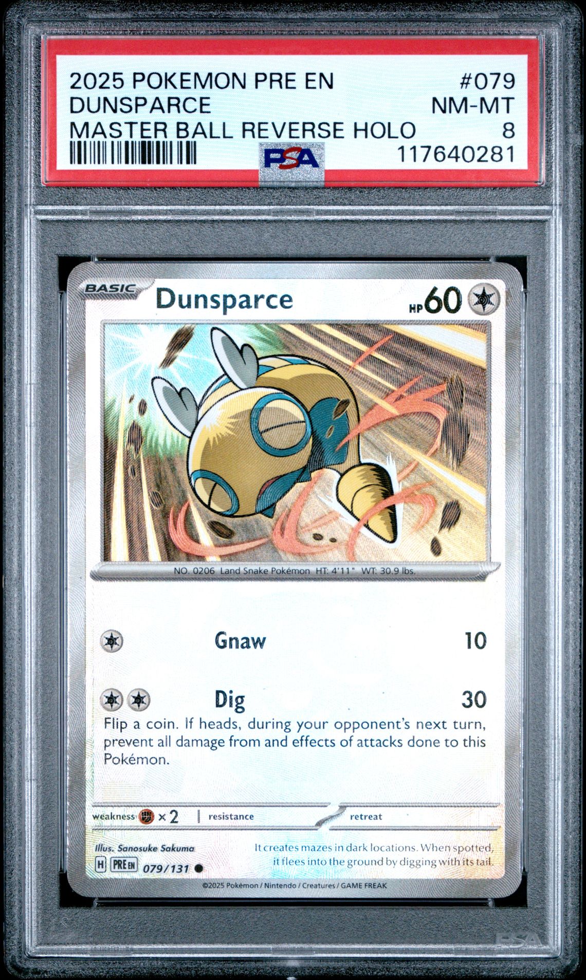 2025 Pokemon Pre En-Prismatic Evolutions Dunsparce #079 (Master Ball Reverse Holo) Nm-Mt 8 front