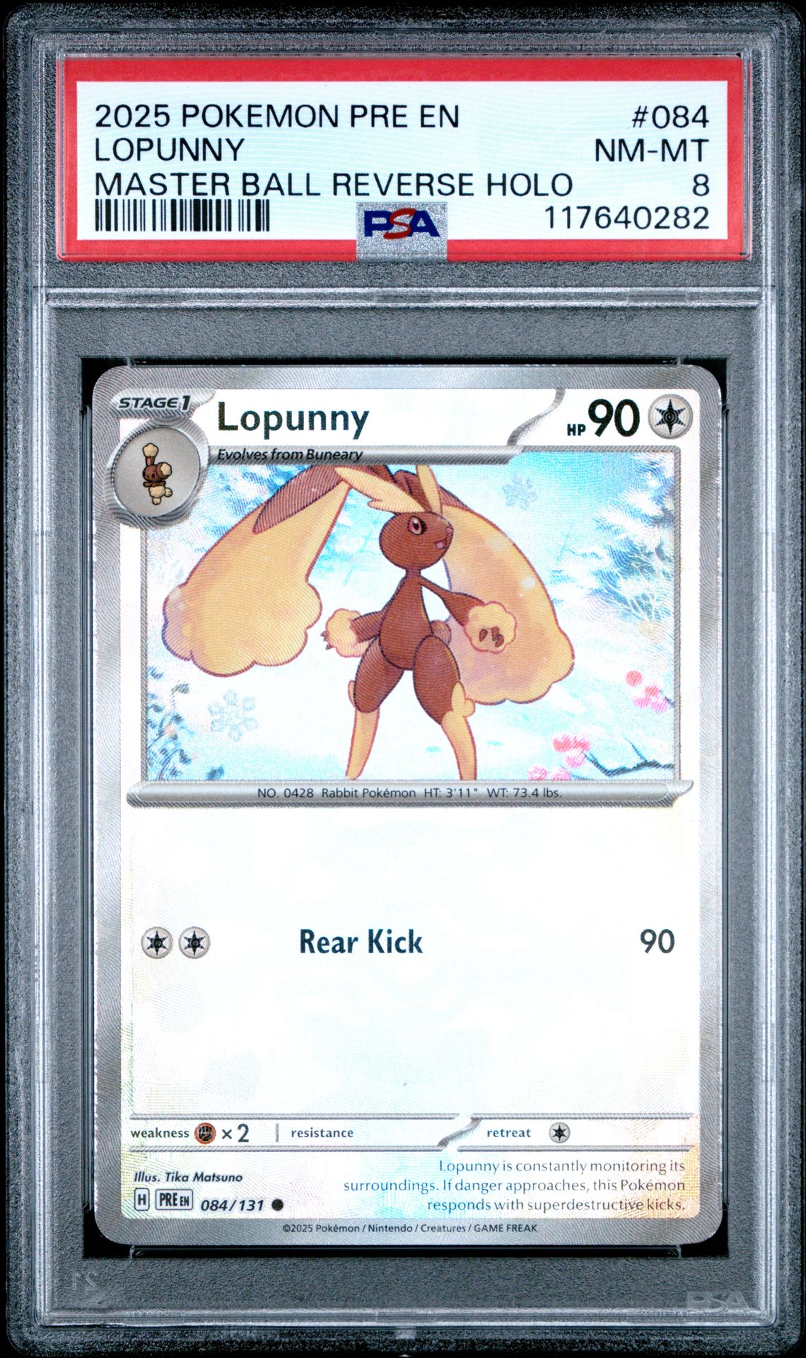 2025 Pokemon Pre En-Prismatic Evolutions Lopunny #084 (Master Ball Reverse Holo) Nm-Mt 8 front