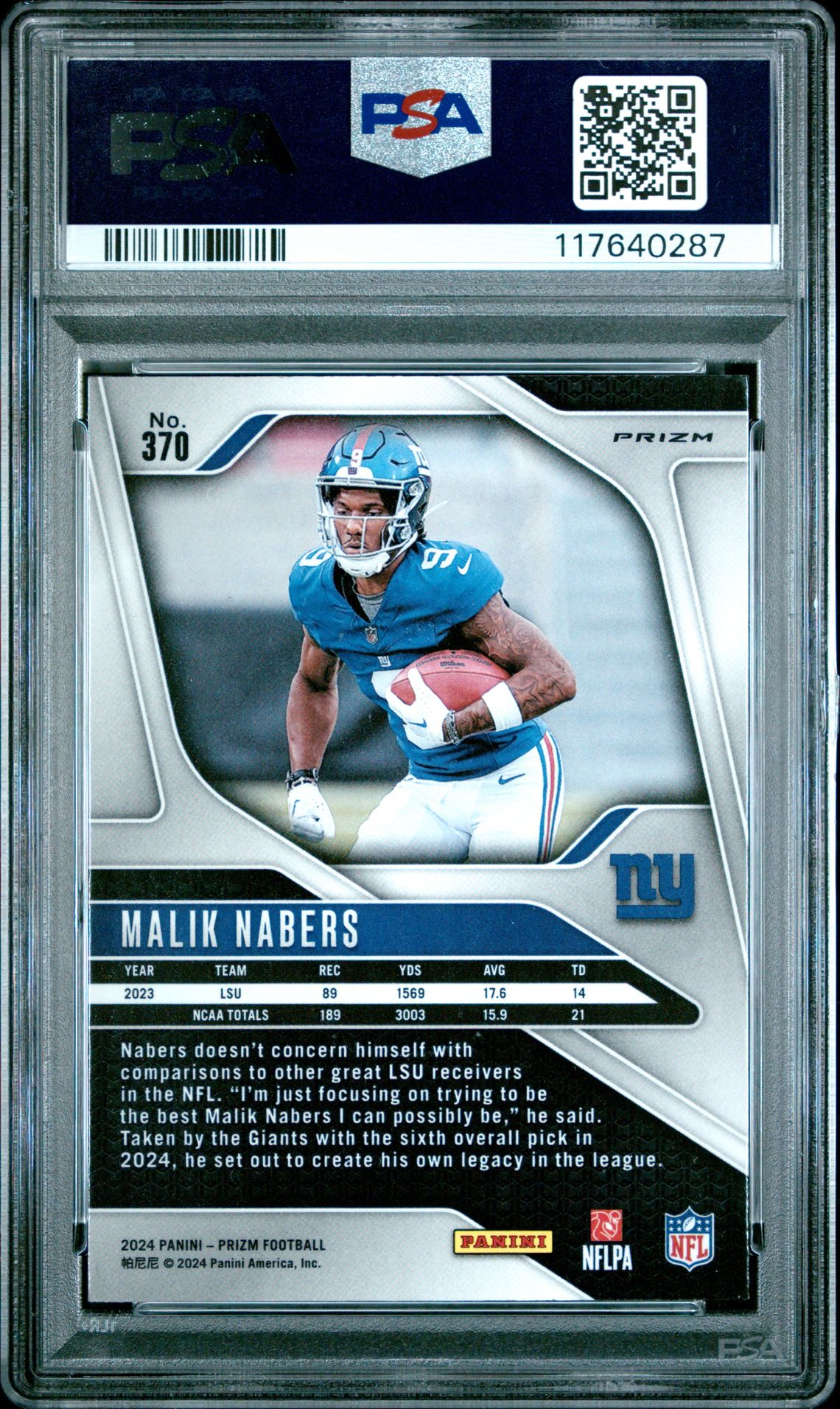 2024 Panini Prizm Malik Nabers #370 (Green Wave) Mint 9 back