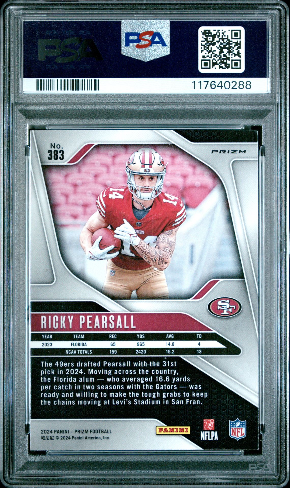 2024 Panini Prizm Ricky Pearsall #383 (Disco Prizm) Mint 9 back
