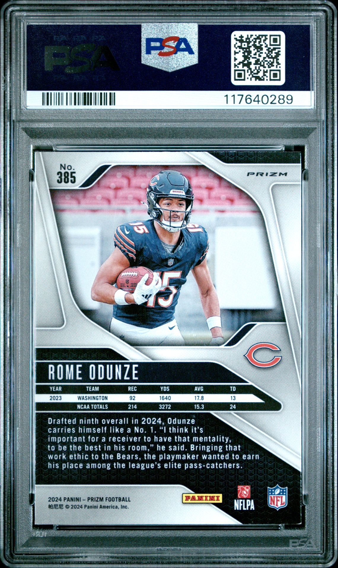2024 Panini Prizm Rome Odunze #385 (Disco Prizm) Mint 9 back