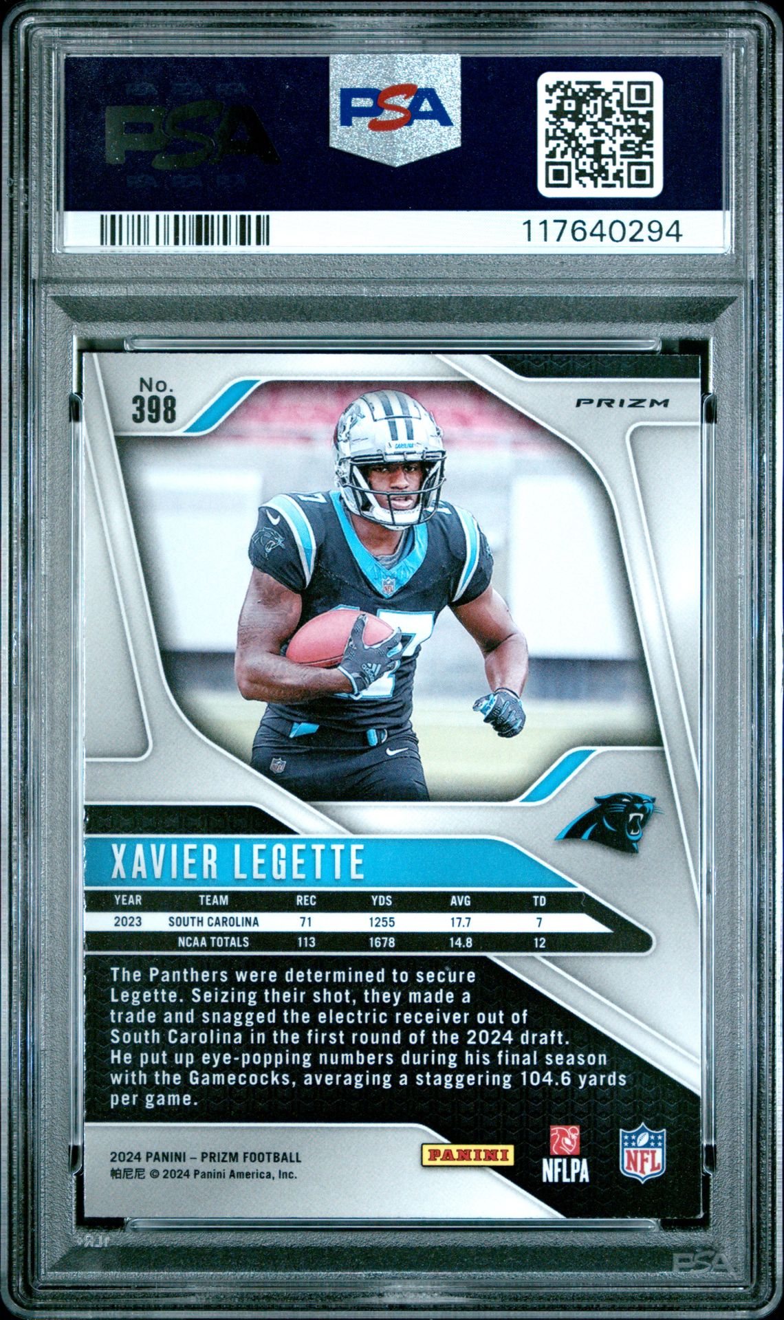 2024 Panini Prizm Xavier Legette #398 (Pink Wave) Mint 9 back