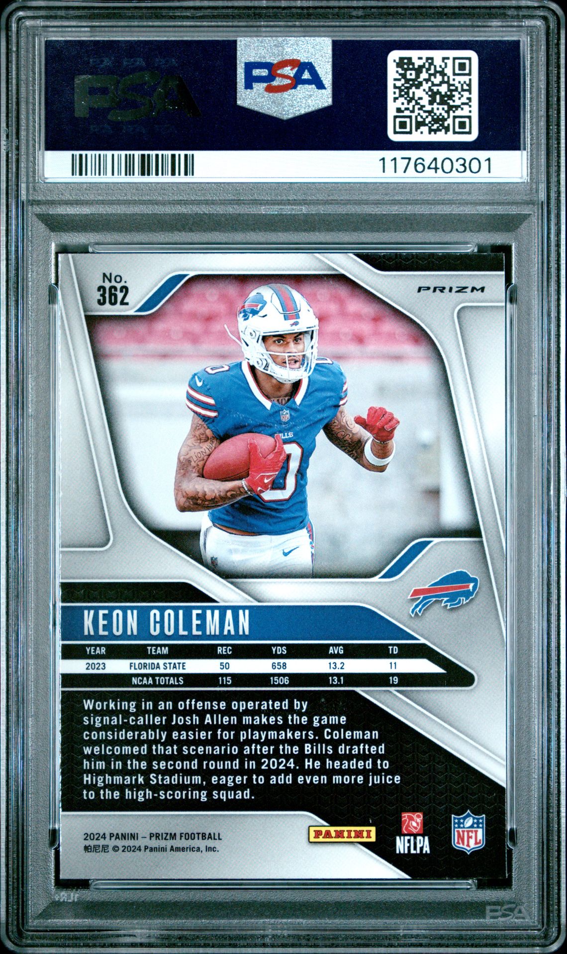 2024 Panini Prizm Keon Coleman #362 (Silver Prizm) Mint 9 back