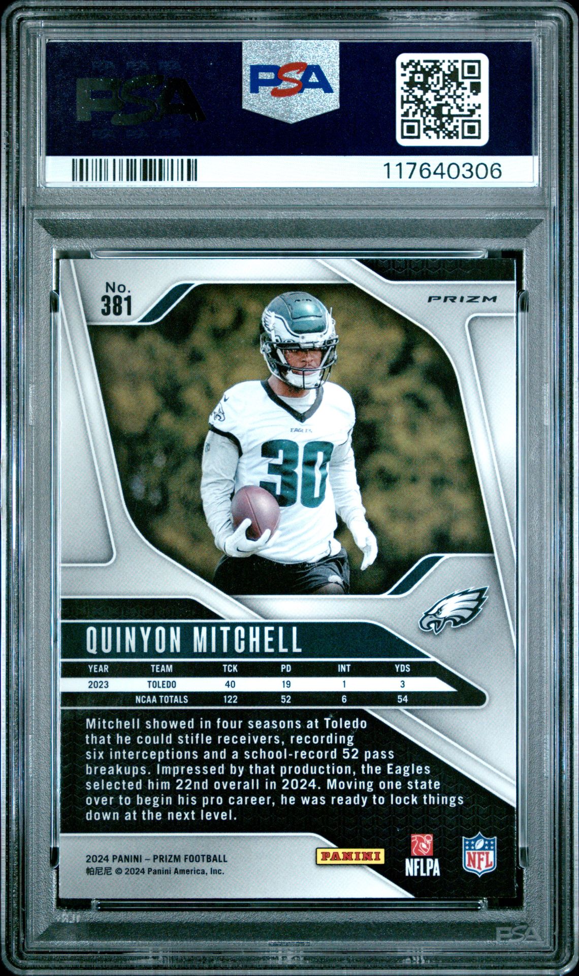 2024 Panini Prizm Quinyon Mitchell #381 (Press Proof) Mint 9 back