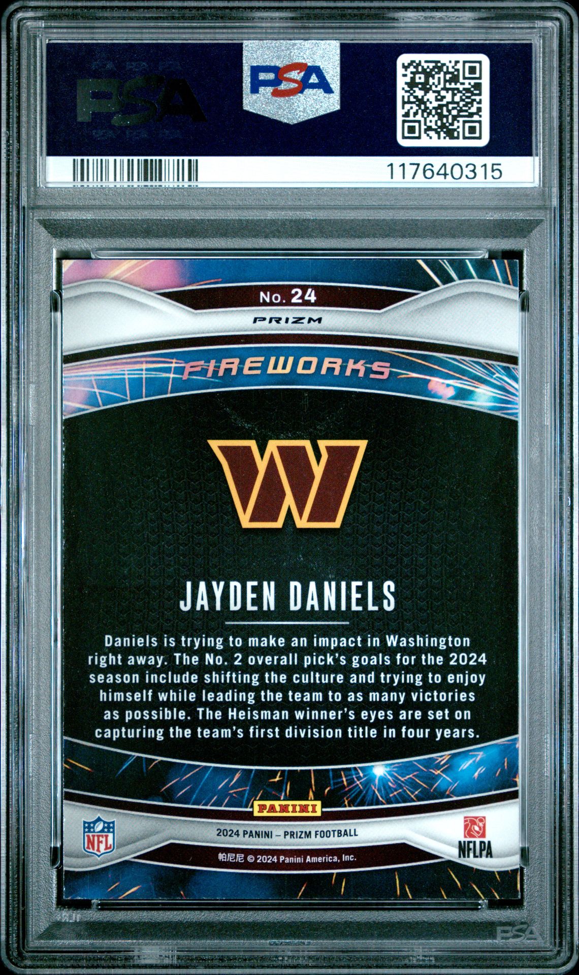 2024 Panini Prizm Fireworks Jayden Daniels #24 (Fireworks-Green Wave) Gem Mt 10 back
