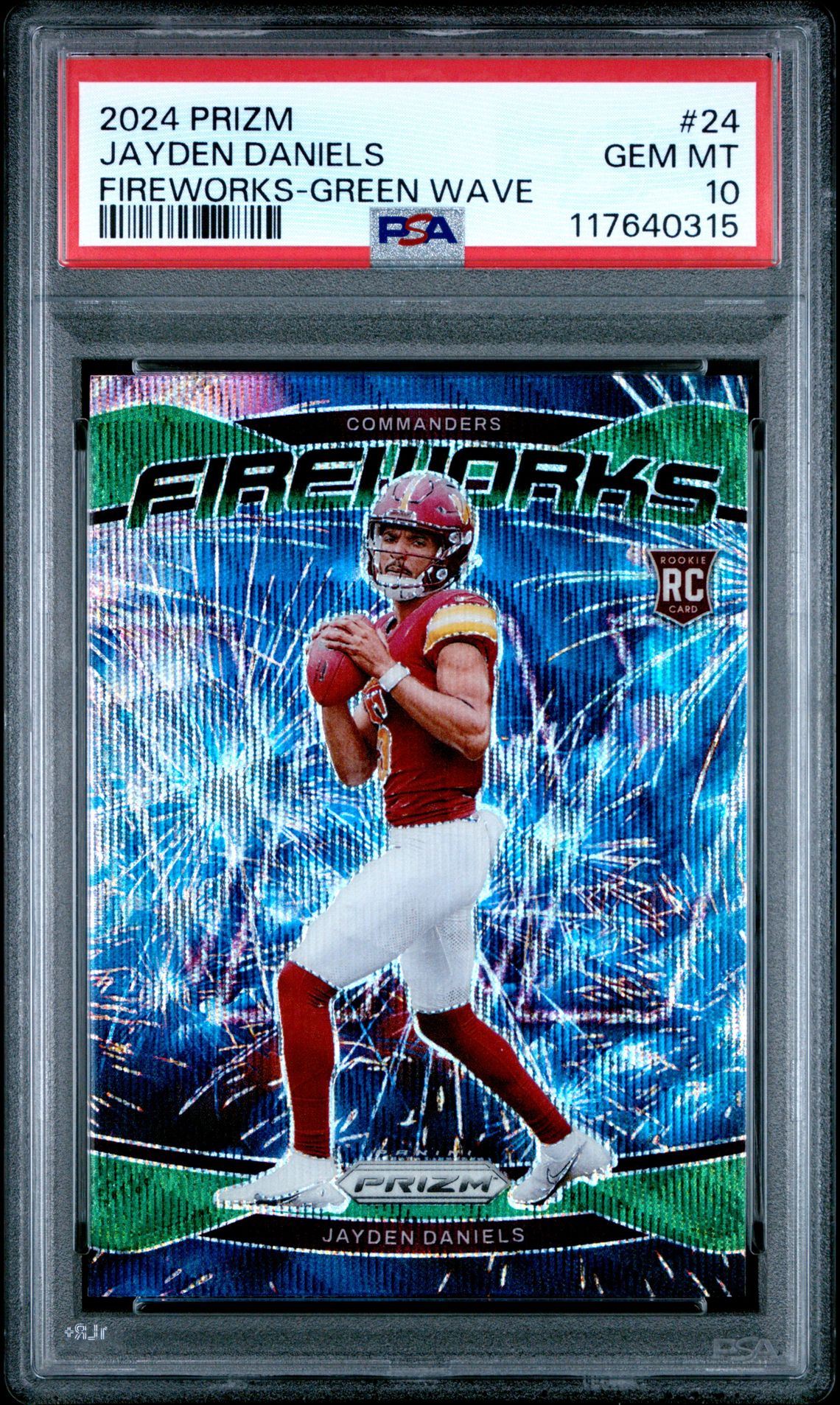 2024 Panini Prizm Fireworks Jayden Daniels #24 (Fireworks-Green Wave) Gem Mt 10 front