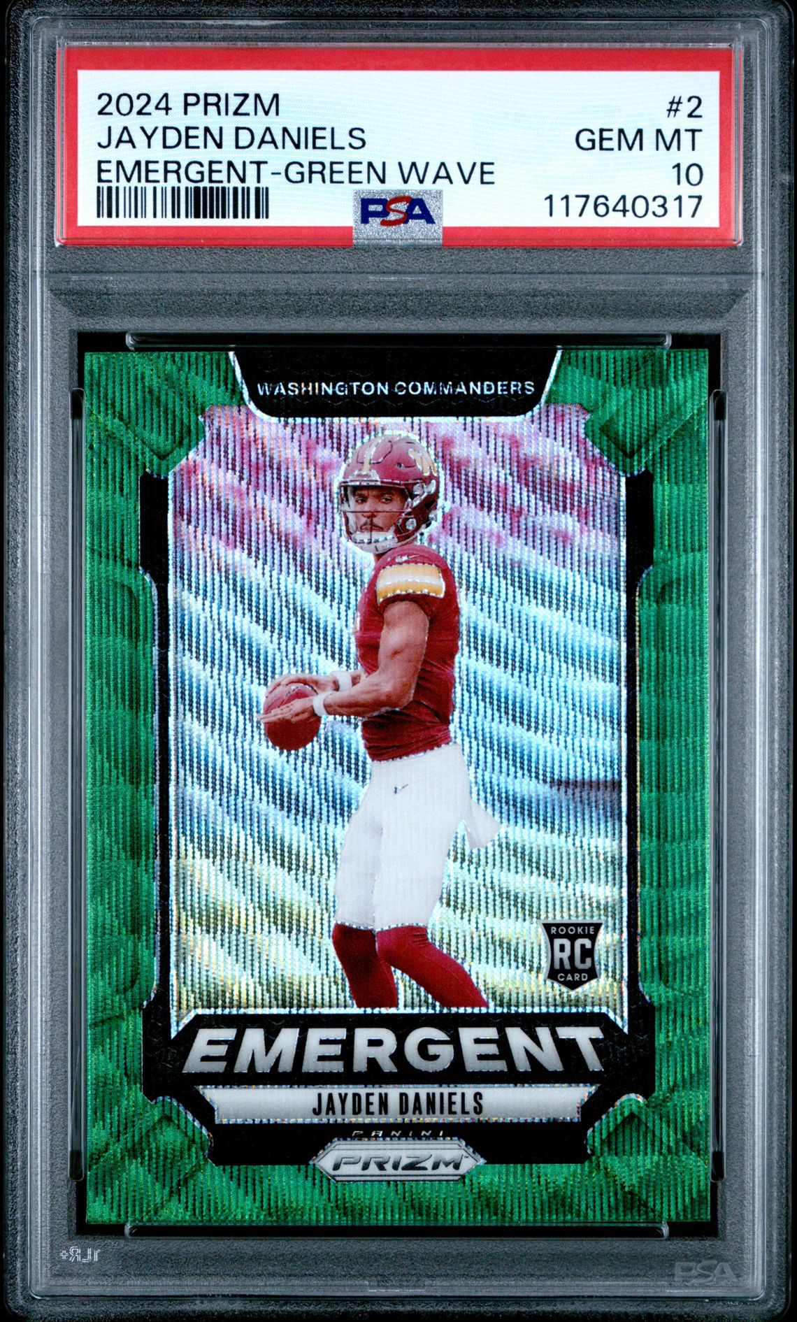 2024 Panini Prizm Emergent Jayden Daniels #2 (Emergent-Green Wave) Gem Mt 10 front