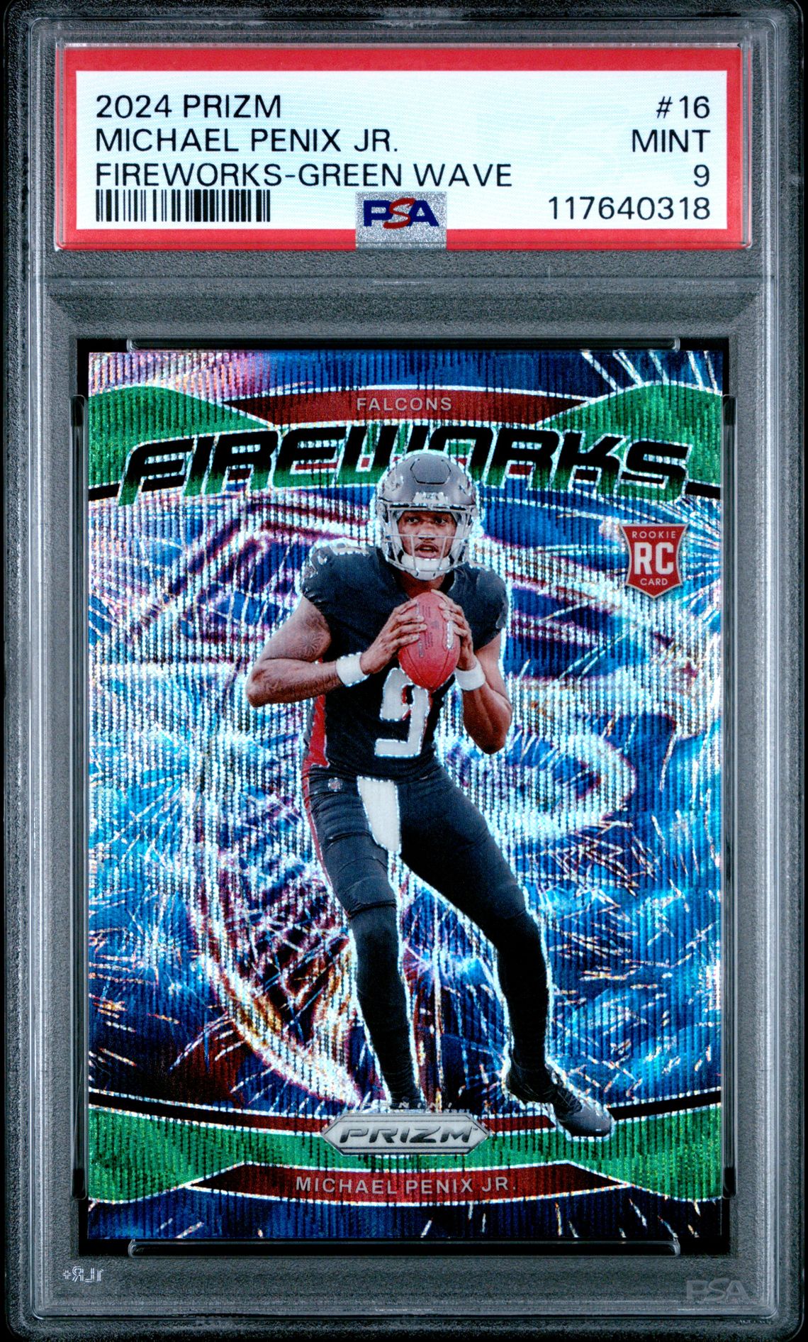 2024 Panini Prizm Fireworks Michael Penix Jr. #16 (Fireworks-Green Wave) Mint 9 front