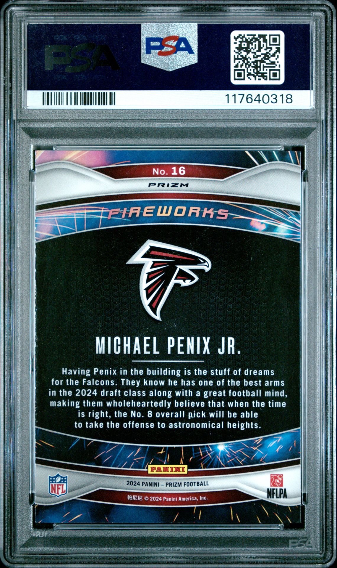 2024 Panini Prizm Fireworks Michael Penix Jr. #16 (Fireworks-Green Wave) Mint 9 back