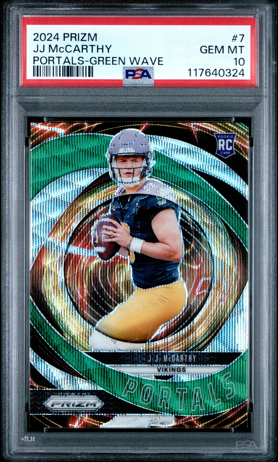 2024 Panini Prizm Portals Jj Mccarthy #7 (Portals-Green Wave) Gem Mt 10 front
