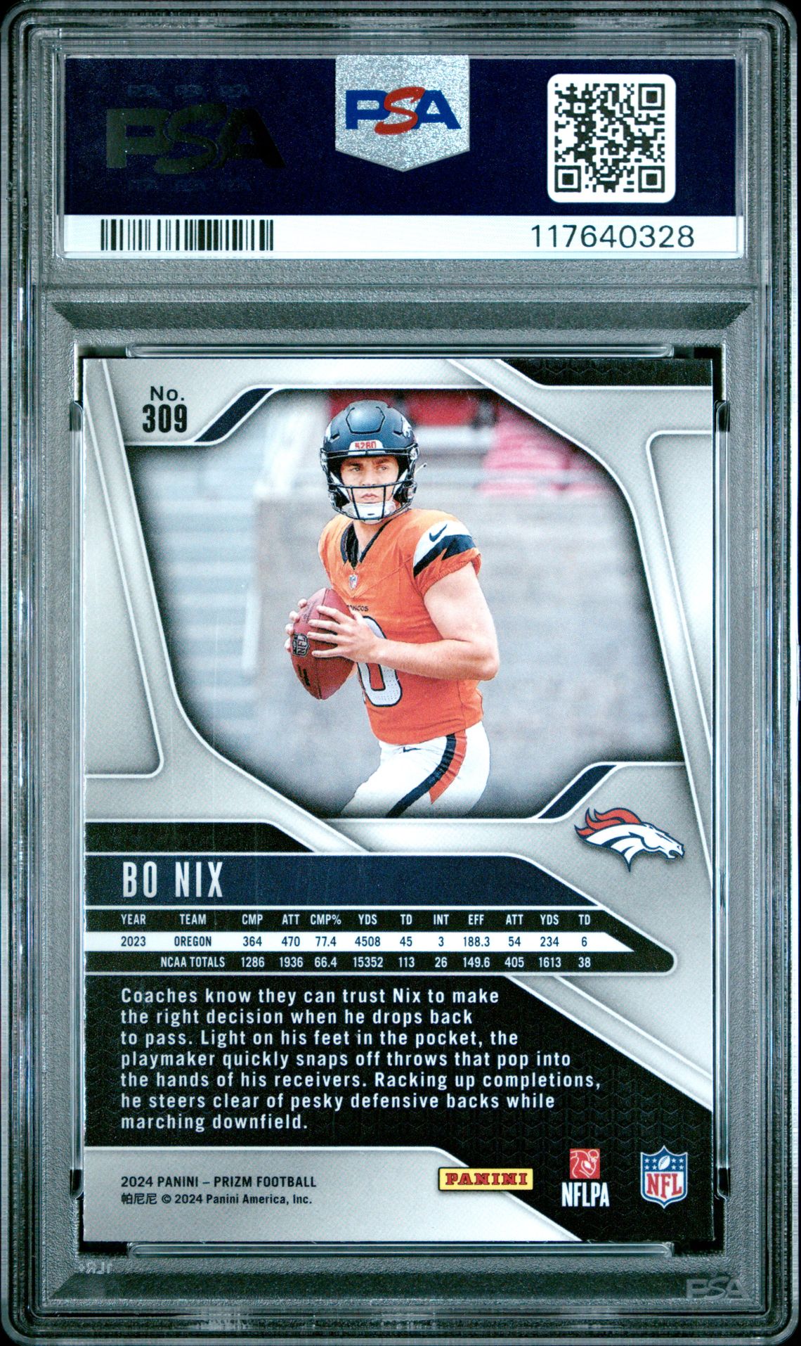 2024 Panini Prizm Bo Nix #309 Mint 9 back