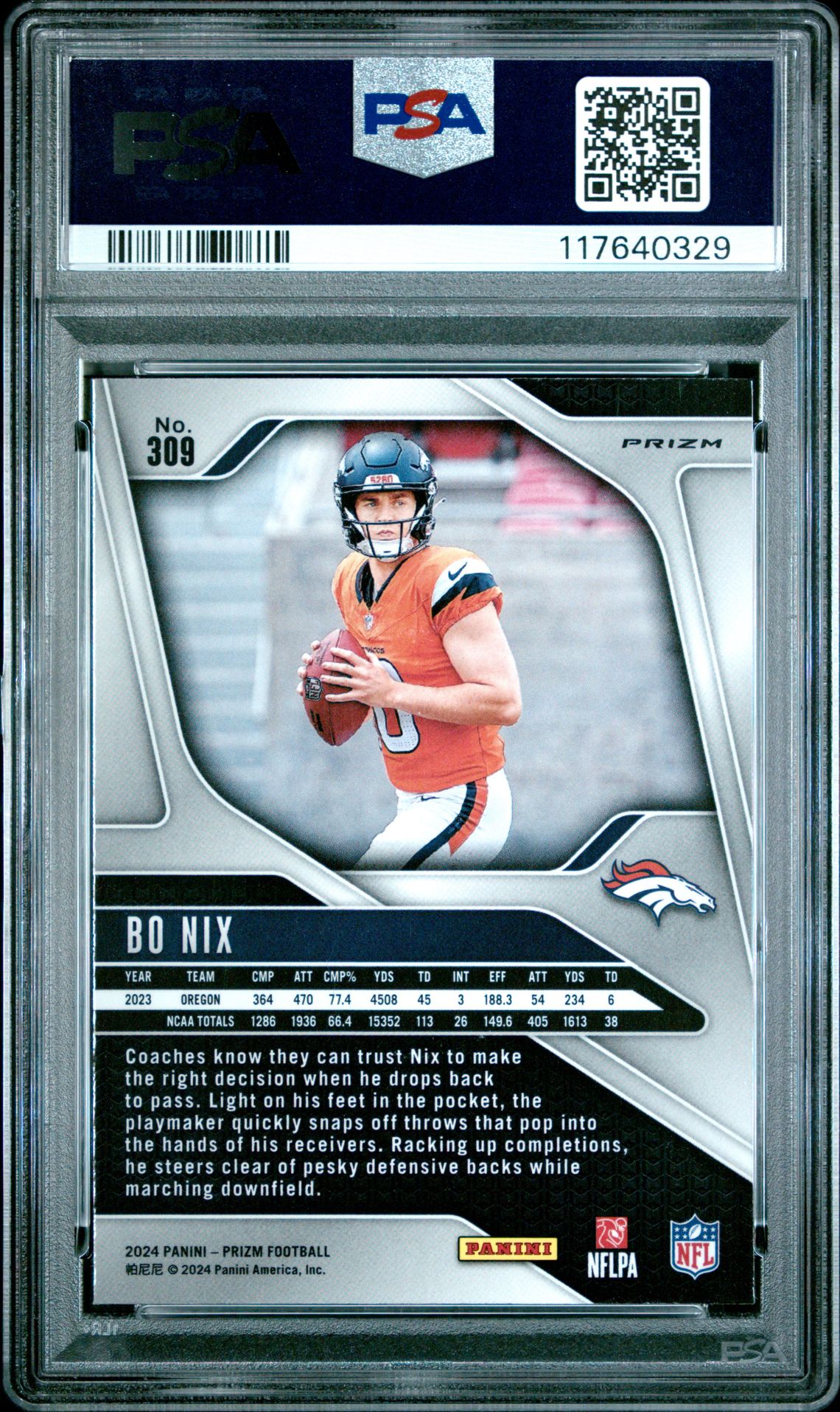 2024 Panini Prizm Bo Nix #309 (Silver Prizm) Mint 9 back