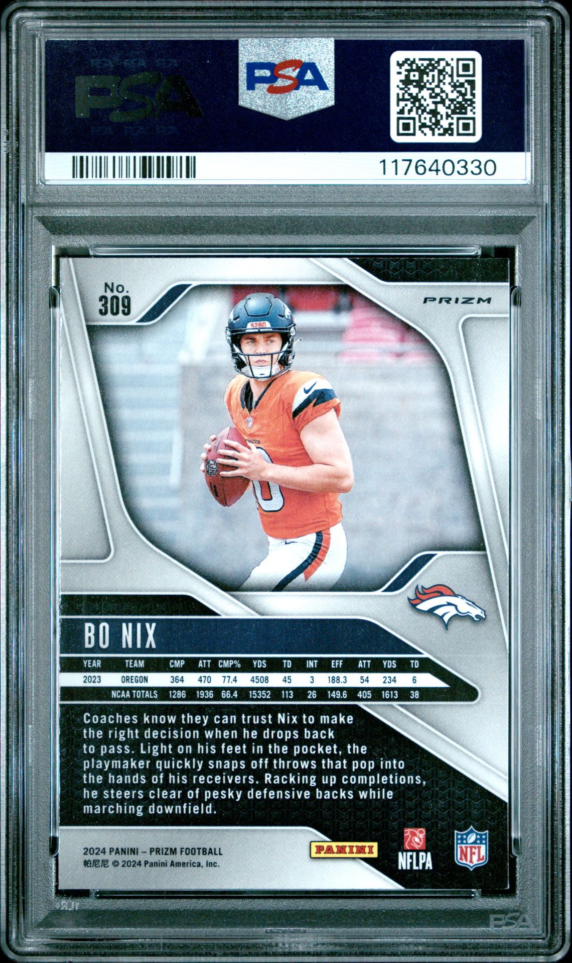 2024 Panini Prizm Bo Nix #309 (Green Wave) Mint 9 back
