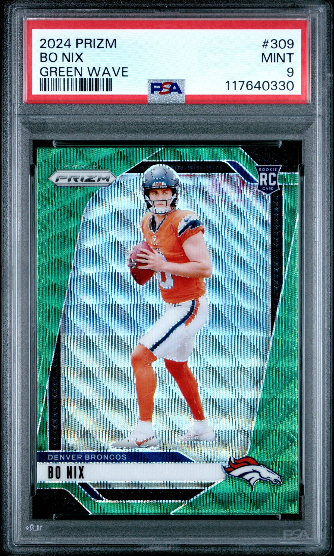 2024 Panini Prizm Bo Nix #309 (Green Wave) Mint 9 front