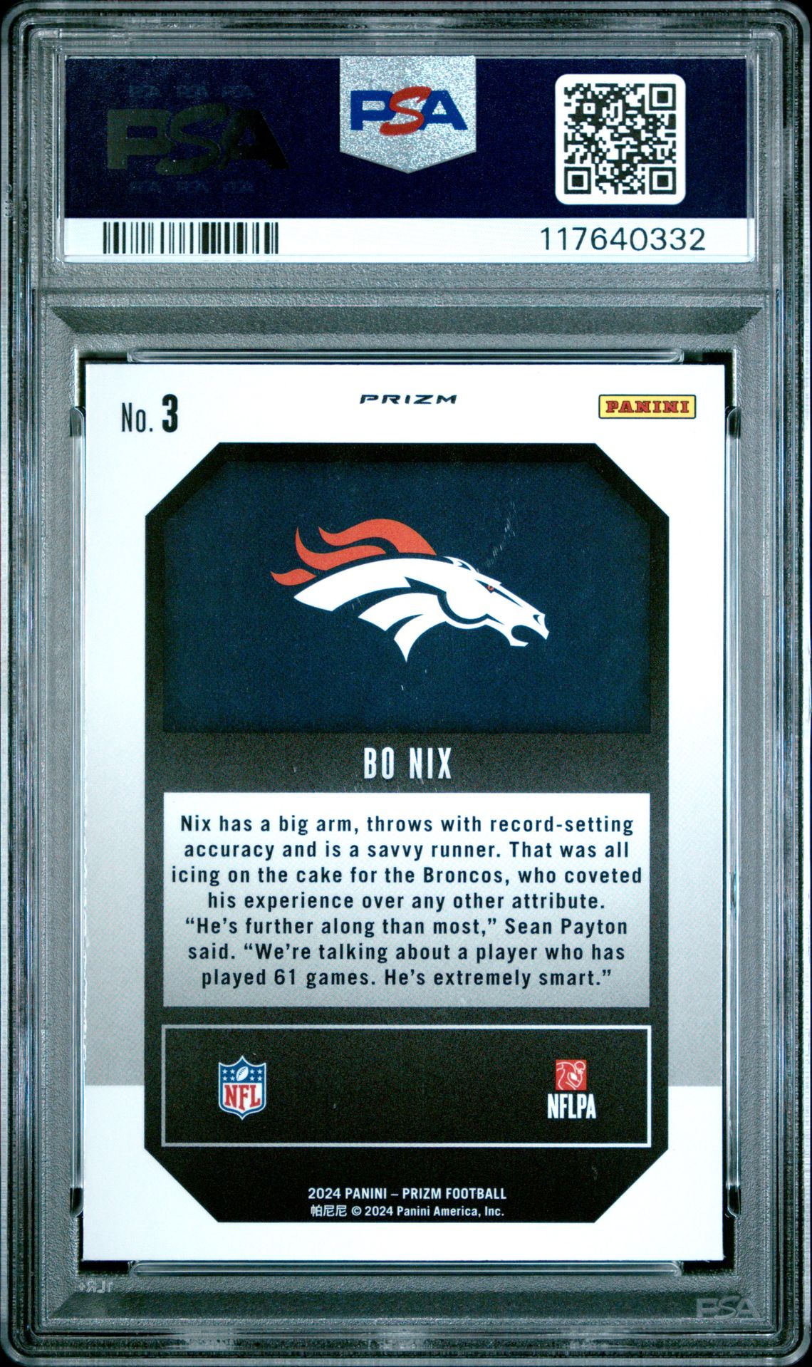 2024 Panini Prizm Emergent Bo Nix #3 (Emergent-Green Wave) Mint 9 back