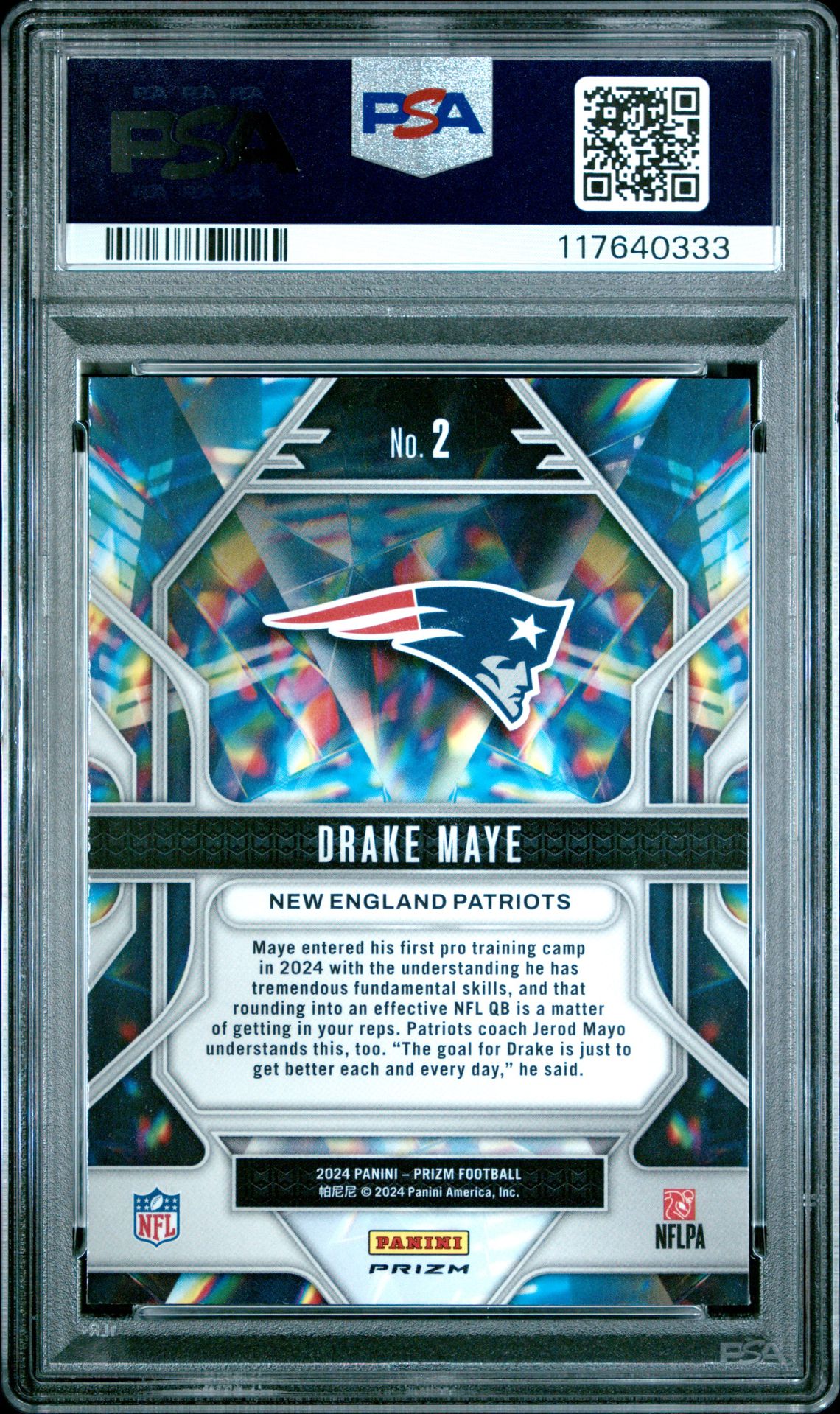 2024 Panini Prizm Prizmatic Drake Maye #2 (Prizmatic-Green Wave) Gem Mt 10 back