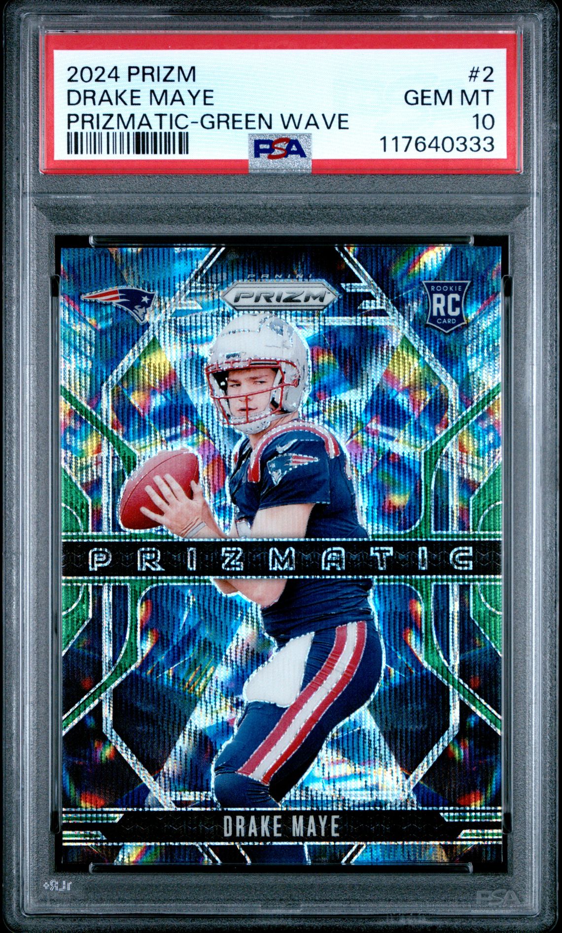 2024 Panini Prizm Prizmatic Drake Maye #2 (Prizmatic-Green Wave) Gem Mt 10 front