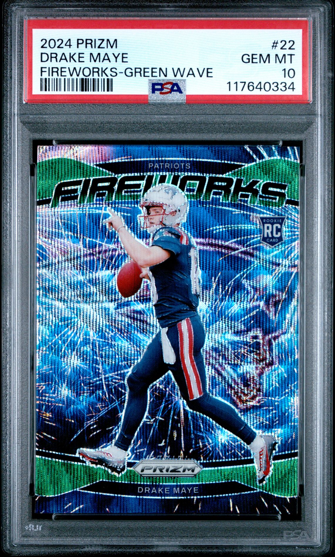 2024 Panini Prizm Fireworks Drake Maye #22 (Fireworks-Green Wave) Gem Mt 10 front