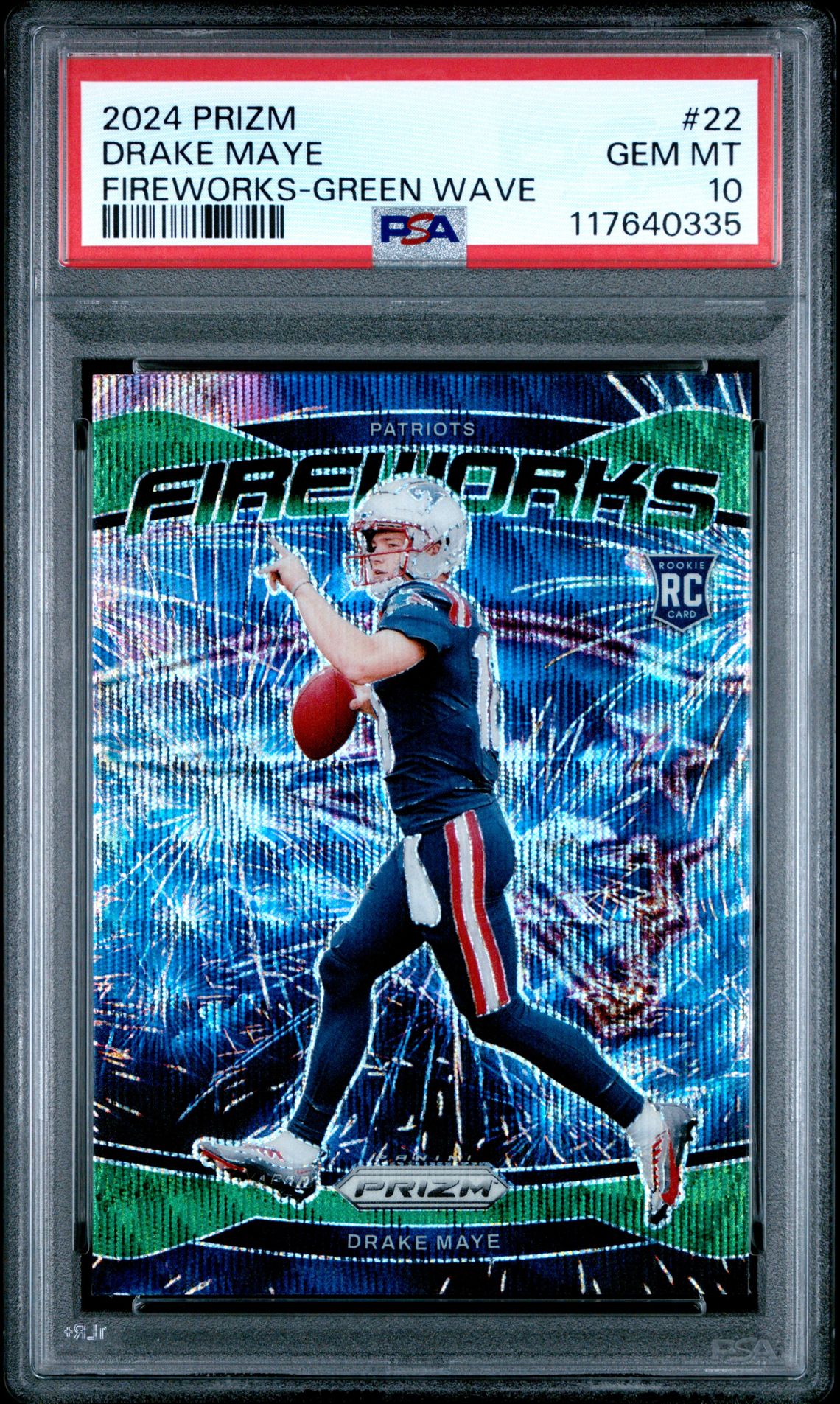 2024 Panini Prizm Fireworks Drake Maye #22 (Fireworks-Green Wave) Gem Mt 10 front