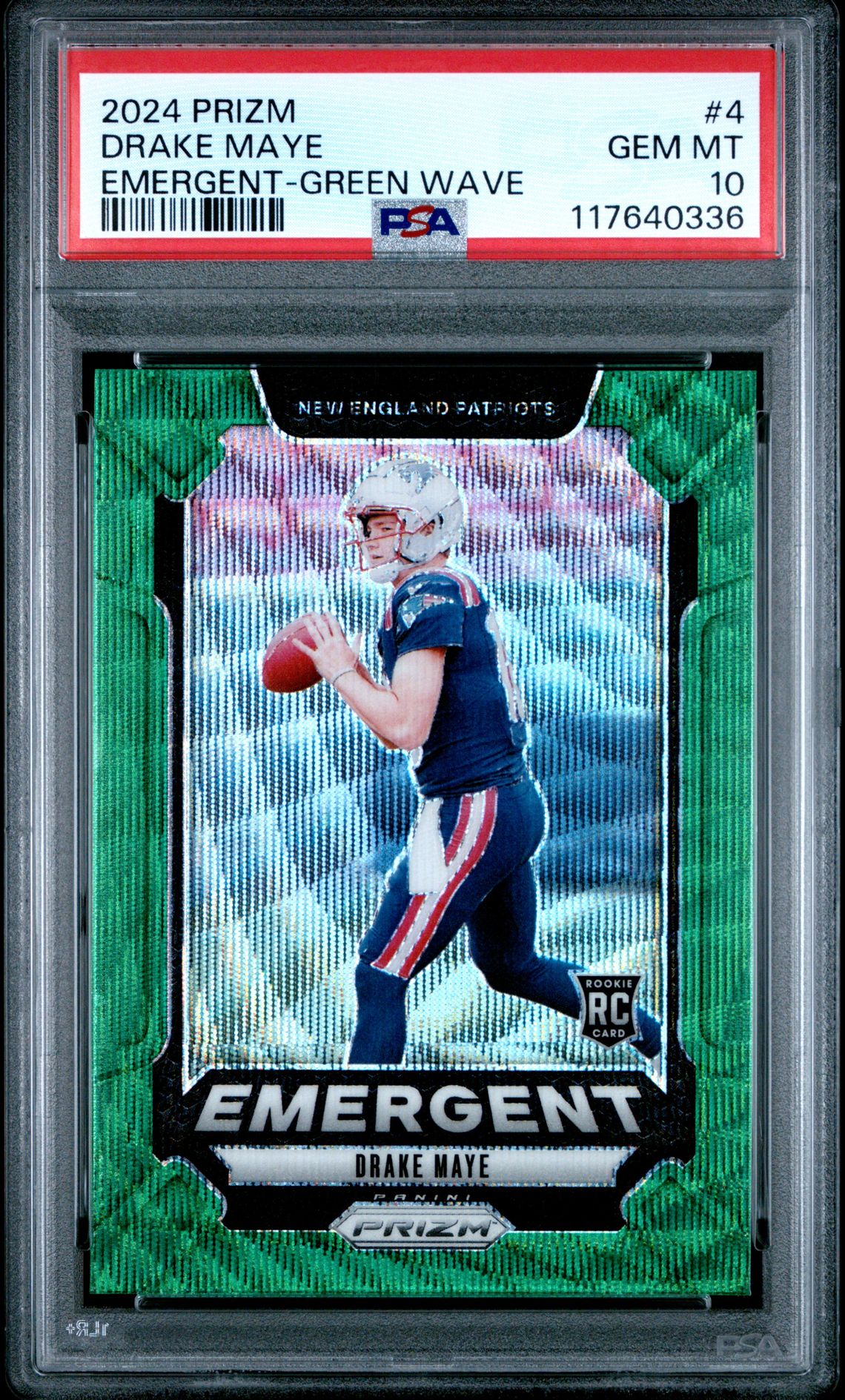 2024 Panini Prizm Emergent Drake Maye #4 (Emergent-Green Wave) Gem Mt 10 front