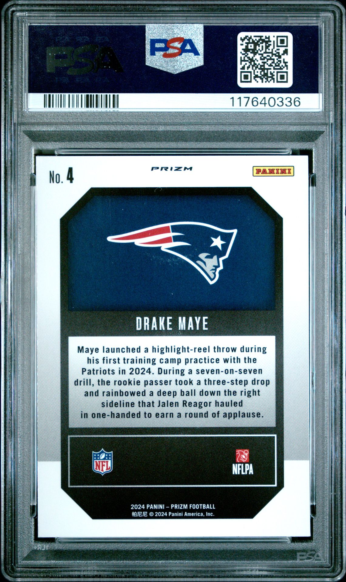 2024 Panini Prizm Emergent Drake Maye #4 (Emergent-Green Wave) Gem Mt 10 back