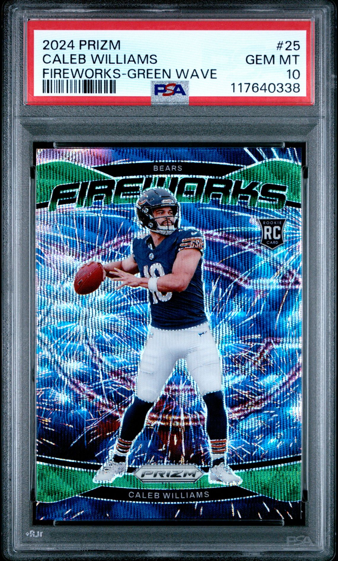 2024 Panini Prizm Fireworks Caleb Williams #25 (Fireworks-Green Wave) Gem Mt 10 front