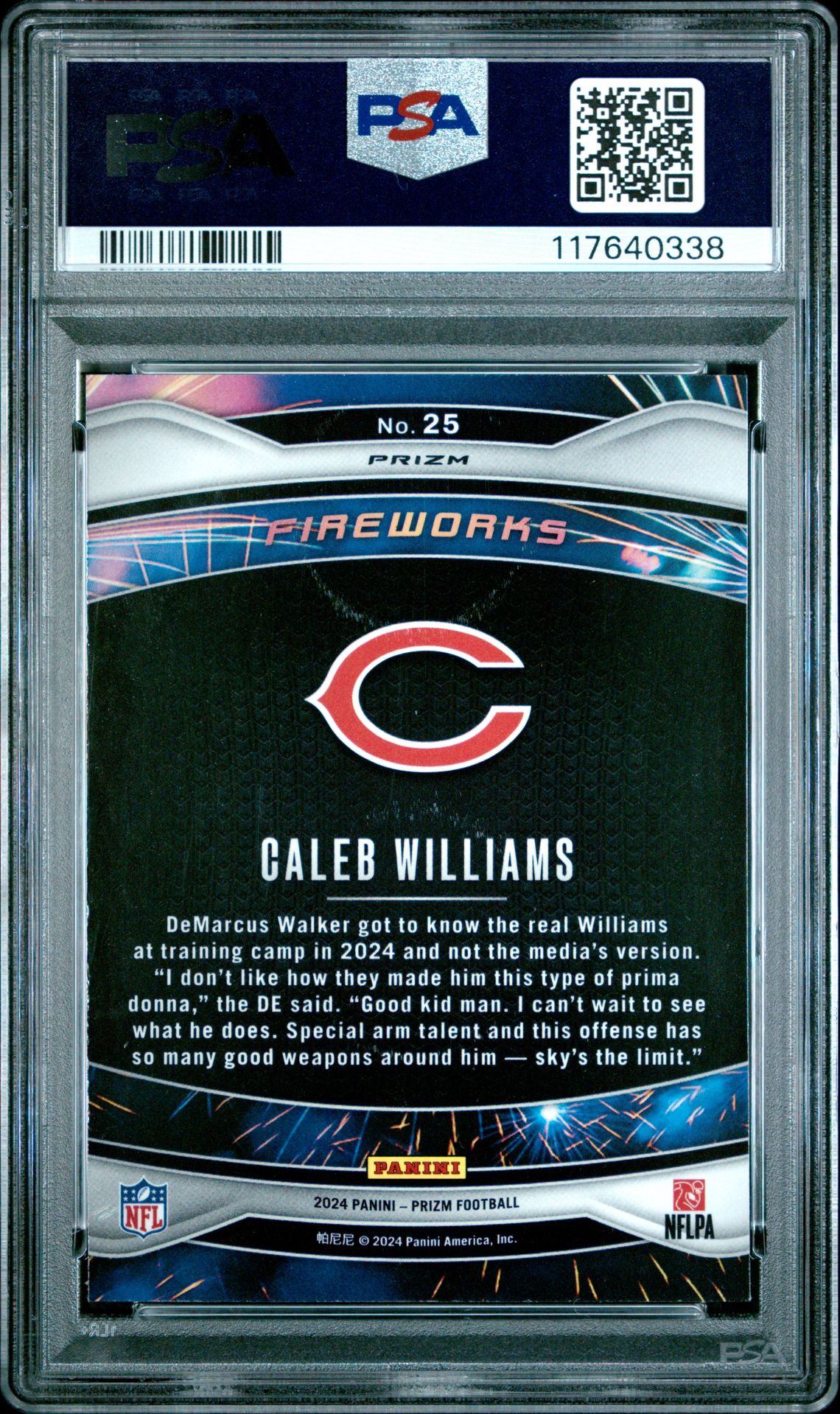 2024 Panini Prizm Fireworks Caleb Williams #25 (Fireworks-Green Wave) Gem Mt 10 back