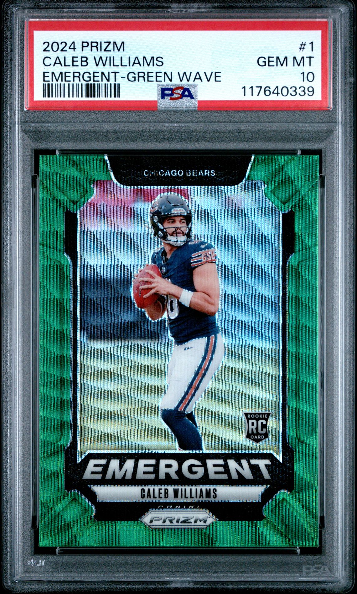 2024 Panini Prizm Emergent Caleb Williams #1 (Emergent-Green Wave) Gem Mt 10 front