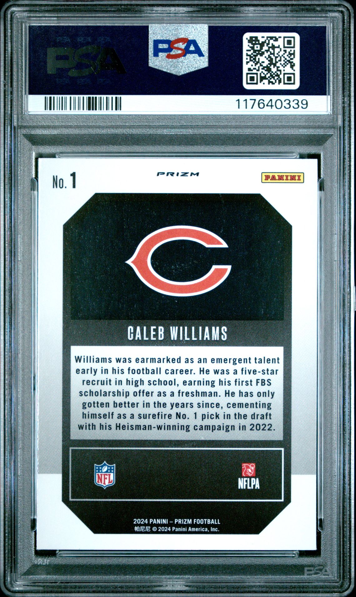 2024 Panini Prizm Emergent Caleb Williams #1 (Emergent-Green Wave) Gem Mt 10 back