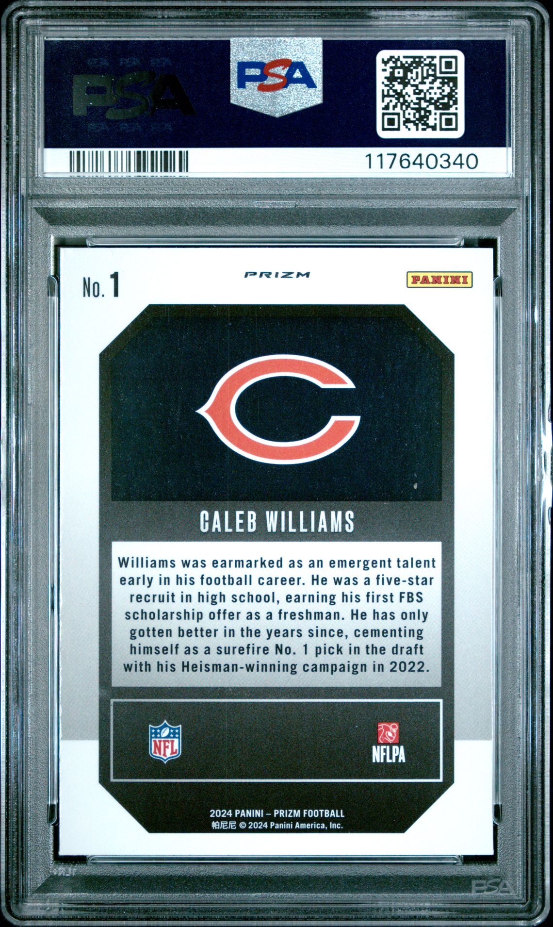 2024 Panini Prizm Emergent Caleb Williams #1 (Emergent-Green Wave) Gem Mt 10 back