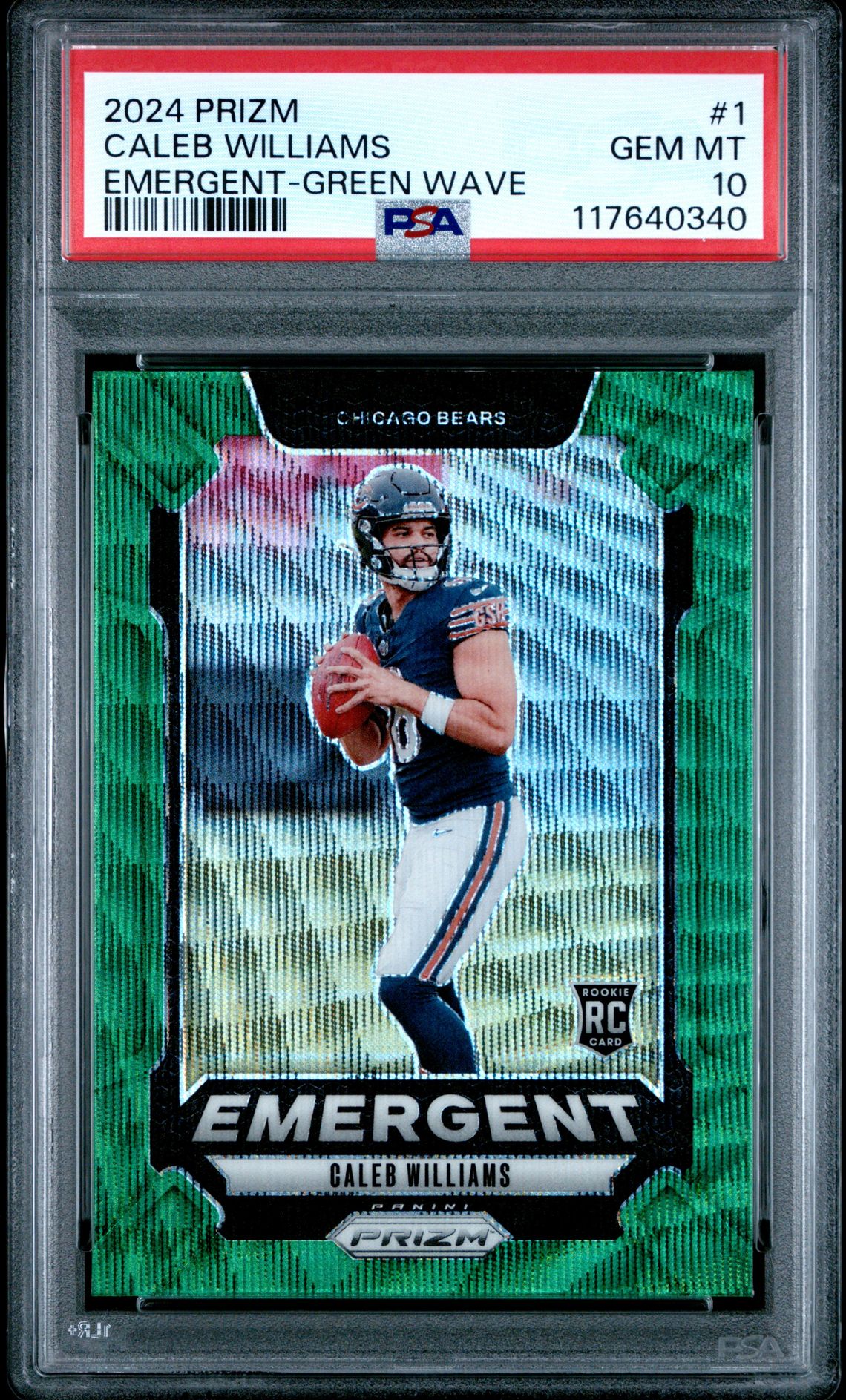 2024 Panini Prizm Emergent Caleb Williams #1 (Emergent-Green Wave) Gem Mt 10 front