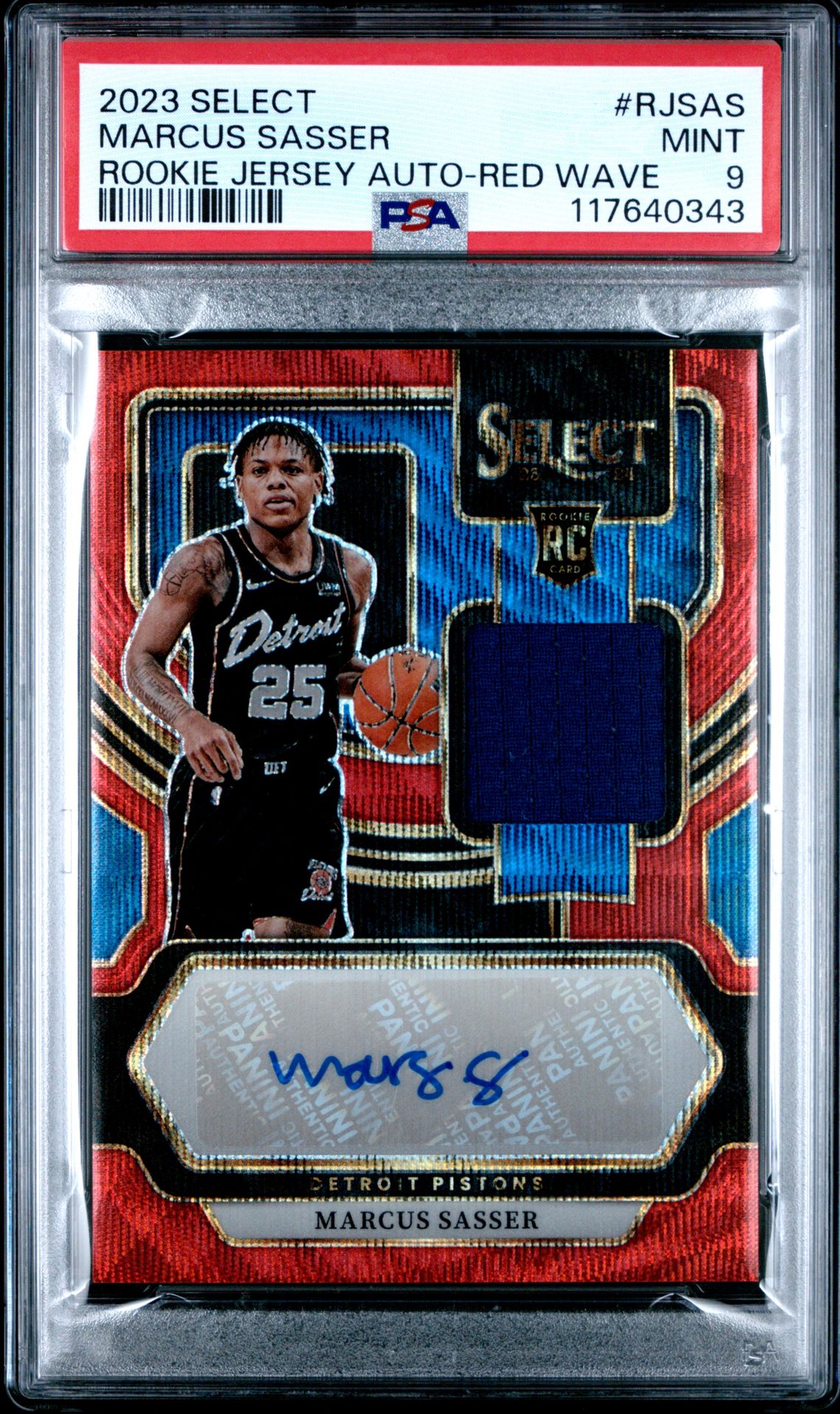 2023 Panini Select Rookie Jersey Autographs Marcus Sasser #Rjsas (Rookie Jersey Auto-Red Wave) Mint 9 front