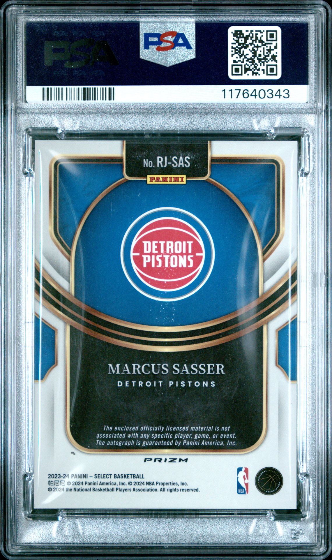 2023 Panini Select Rookie Jersey Autographs Marcus Sasser #Rjsas (Rookie Jersey Auto-Red Wave) Mint 9 back