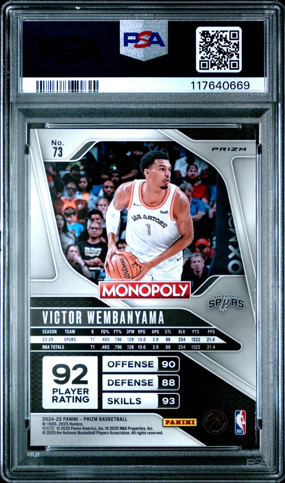 2024 Panini Prizm Monopoly Victor Wembanyama #73 (Red) Mint 9 back