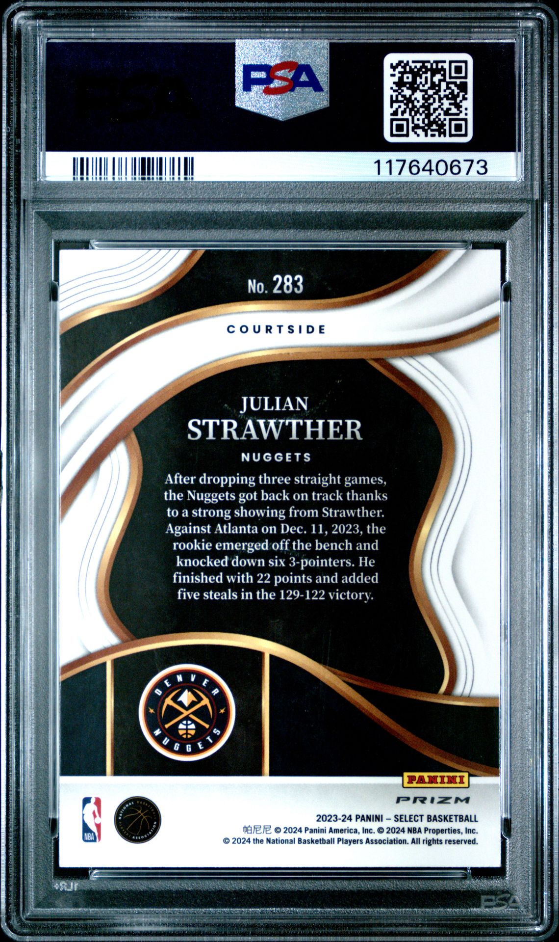 2023 Panini Select Julian Strawther #283 (Red Wave) Gem Mt 10 back