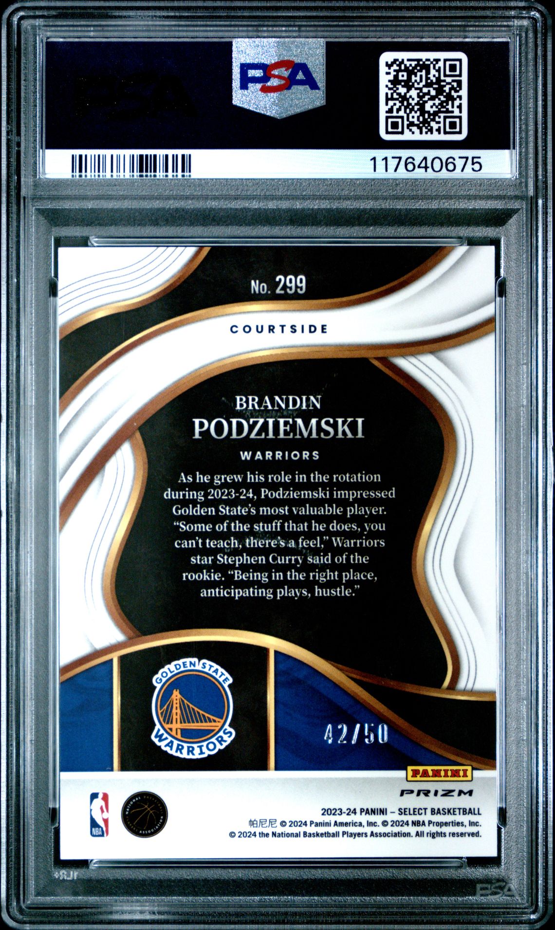 2023 Panini Select Brandin Podziemski #299 (Green Wave) Mint 9 back