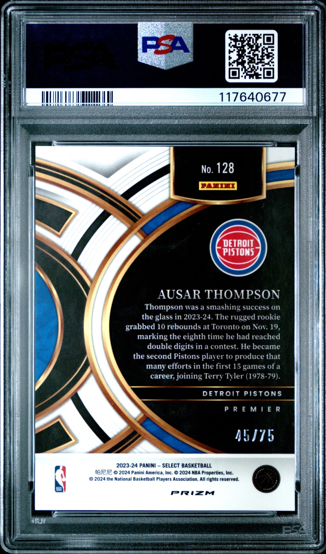 2023 Panini Select Ausar Thompson #128 (Blue Wave) Mint 9 back