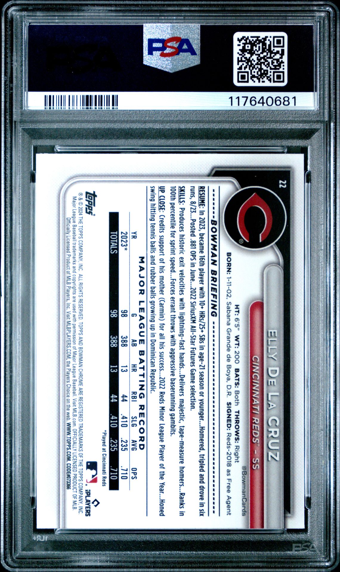 2024 Bowman Mega Box Chrome Elly De La Cruz #22 Mint 9 back