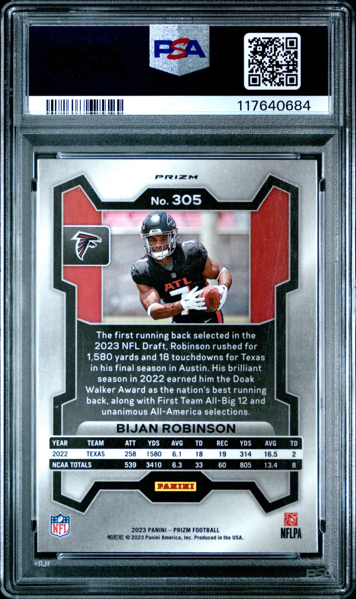 2023 Panini Prizm Bijan Robinson #305 (Green Prizm) Mint 9 back