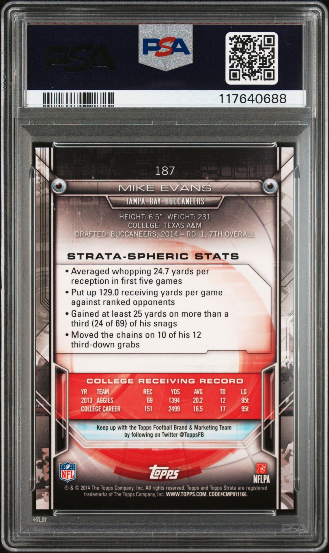 2014 Topps Strata Mike Evans #187 Mint 9 back
