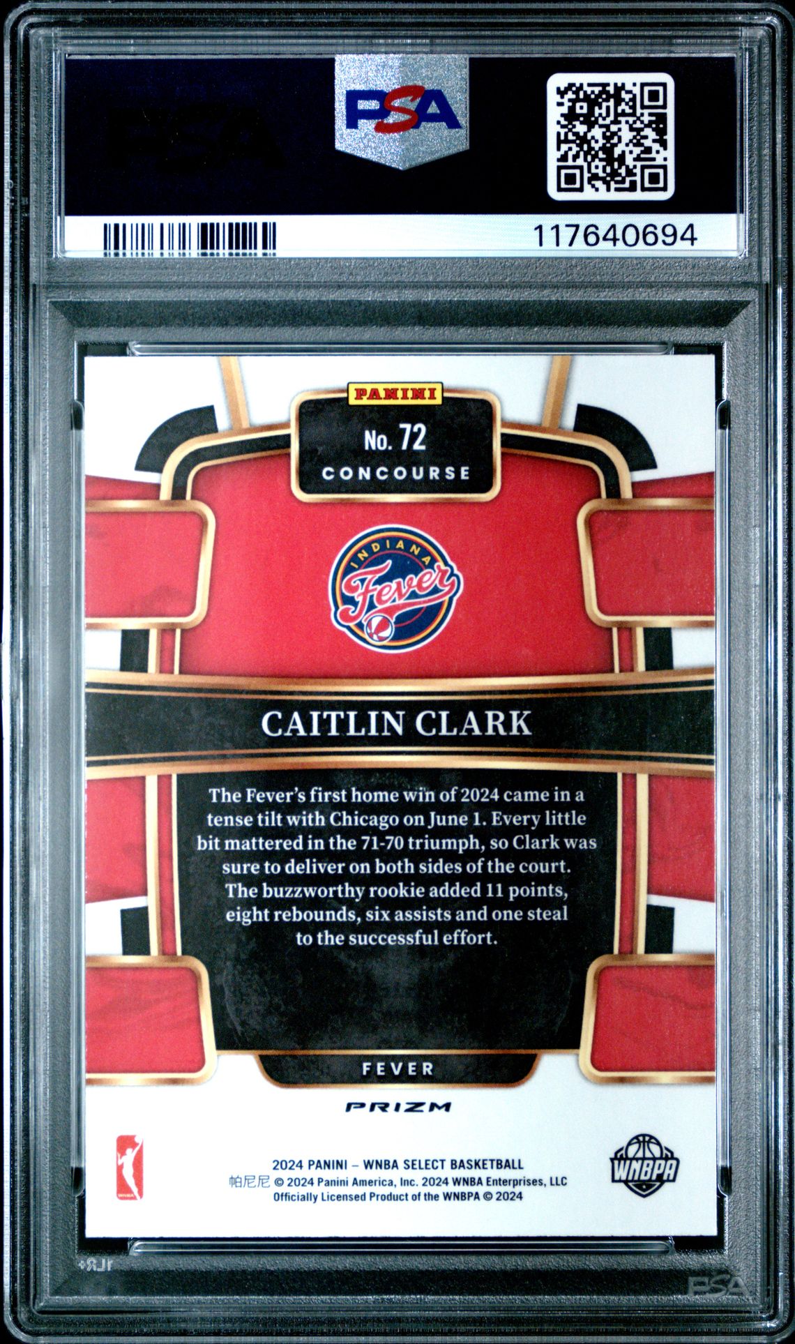 2024 Panini Select Wnba Caitlin Clark #72 (Silver Prizm) Mint 9 back