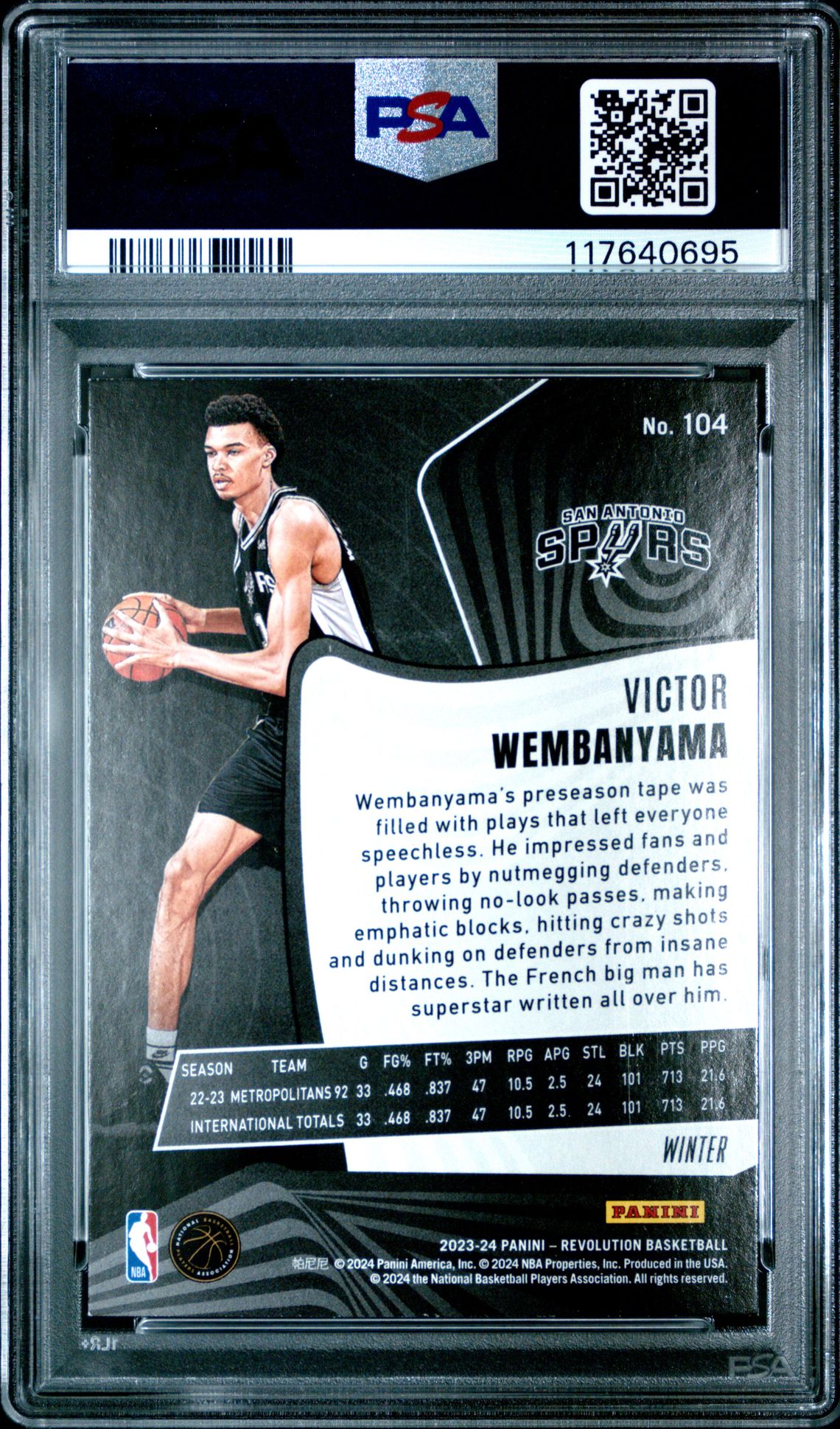 2023 Panini Revolution Victor Wembanyama #104 (Winter) Mint 9 back